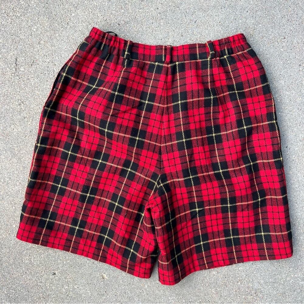 Vintage Sag Harbor red wool plaid high waist pleated golf shorts Size 14